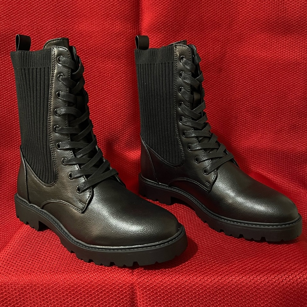 French Connection Black Ribbed Combat Boots